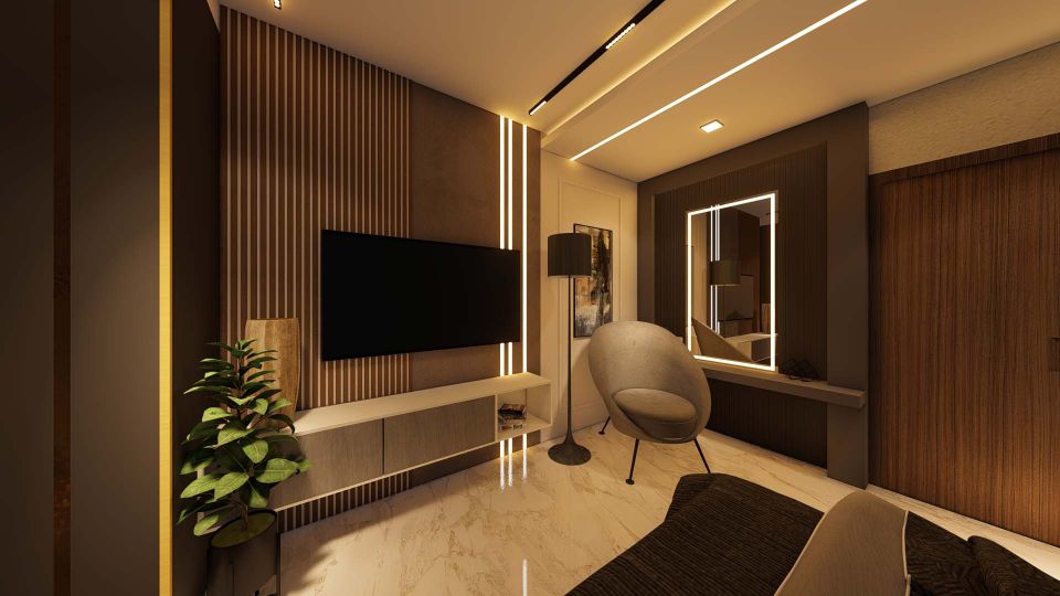 Bedroom With Contemporary TV Unit